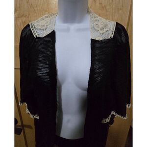 Vintage Starlet Black Cardigan With Lace Collar & Trim